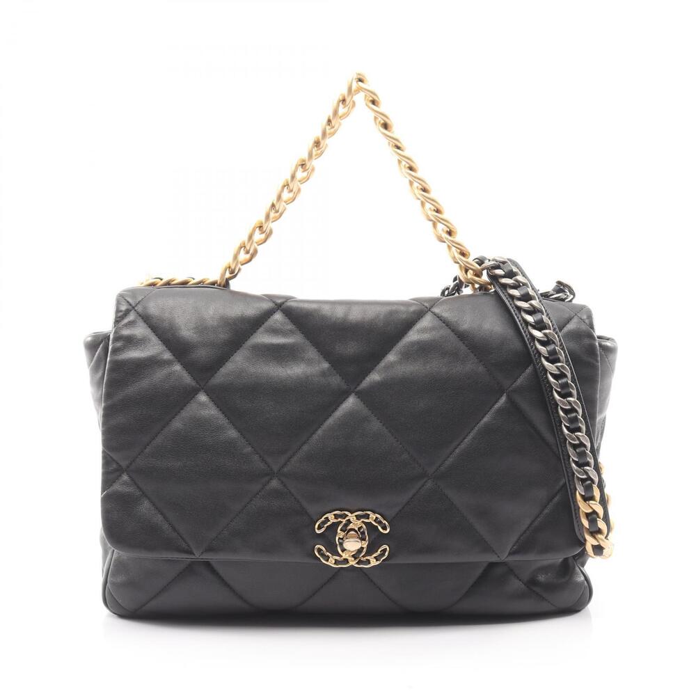 Chanel Dixneuf Maxi Shoulder Bag Lambskin Sheepskin Black